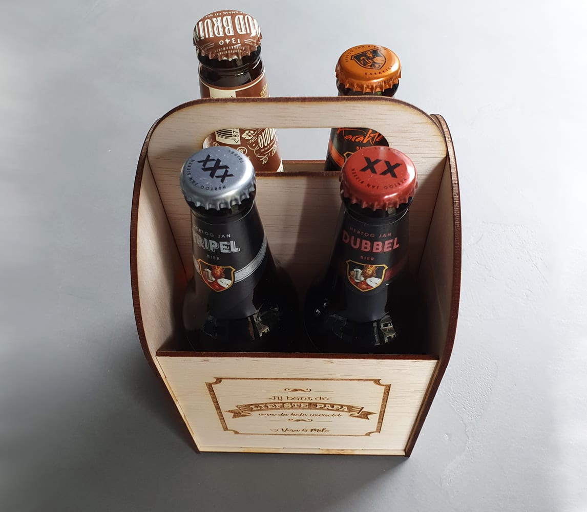 Houten bierkratje biertray 4-pack Vaderdag cadeau - Afbeelding 2