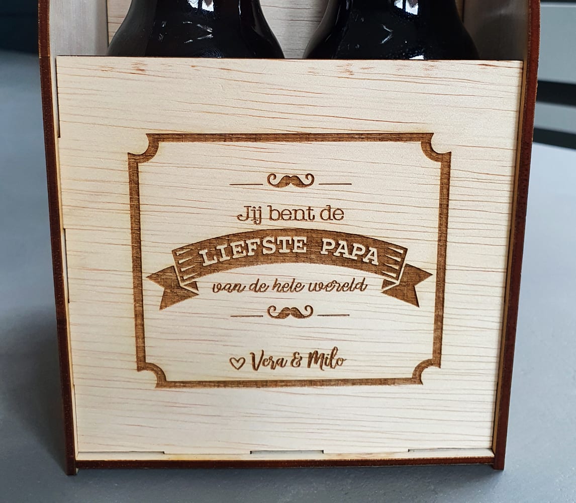 Houten bierkratje biertray 4-pack Vaderdag cadeau - Afbeelding 3