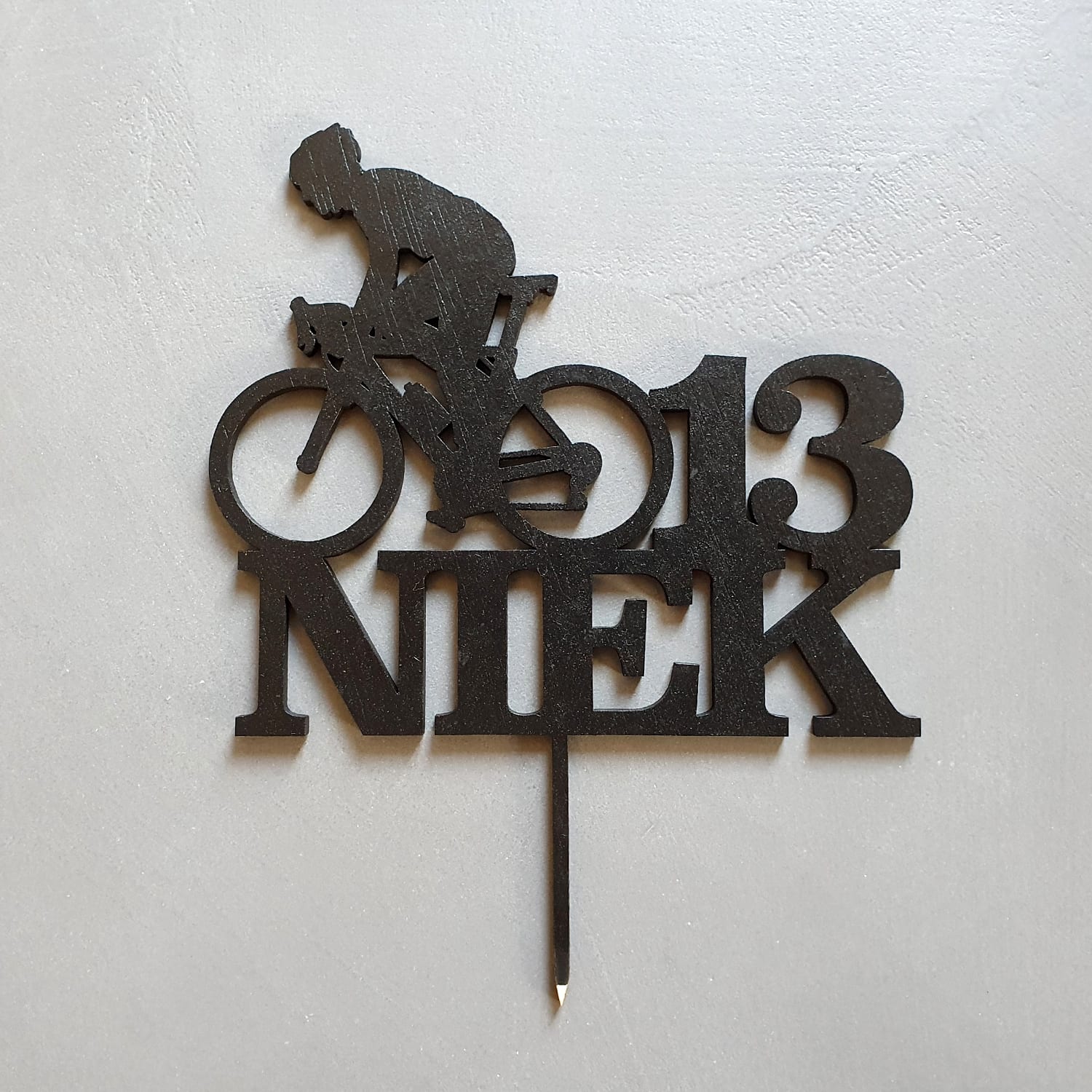 Maatwerk taarttopper 'Wielrenner' met naam & leeftijd - Afbeelding 3