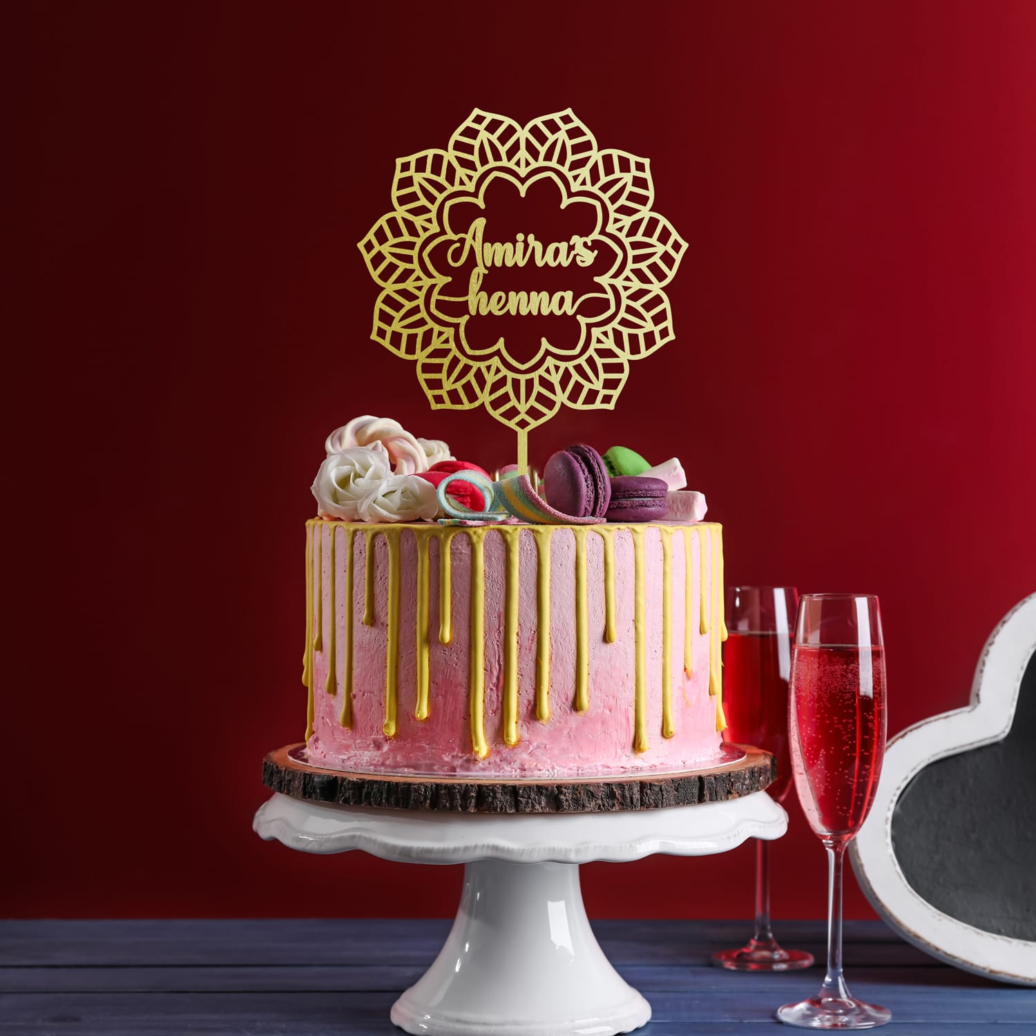 Mandala cake topper Henna party, gepersonaliseerd met naam - Afbeelding 3
