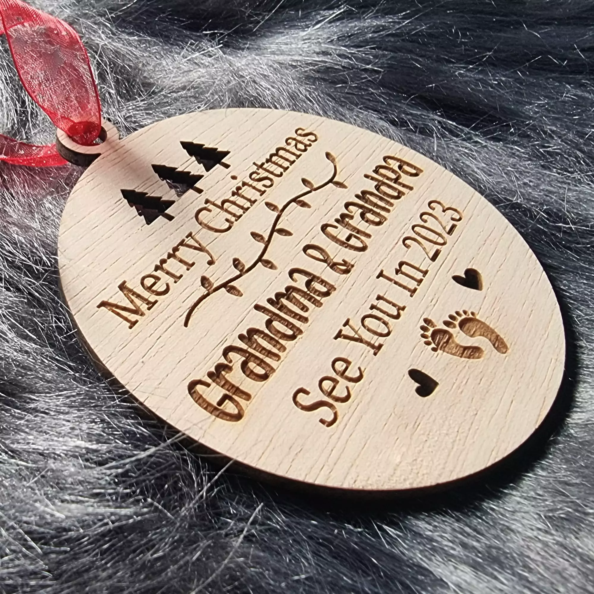 Houten kersthanger 'grandma & grandpa' voor (aanstaande) opa en oma - Afbeelding 2