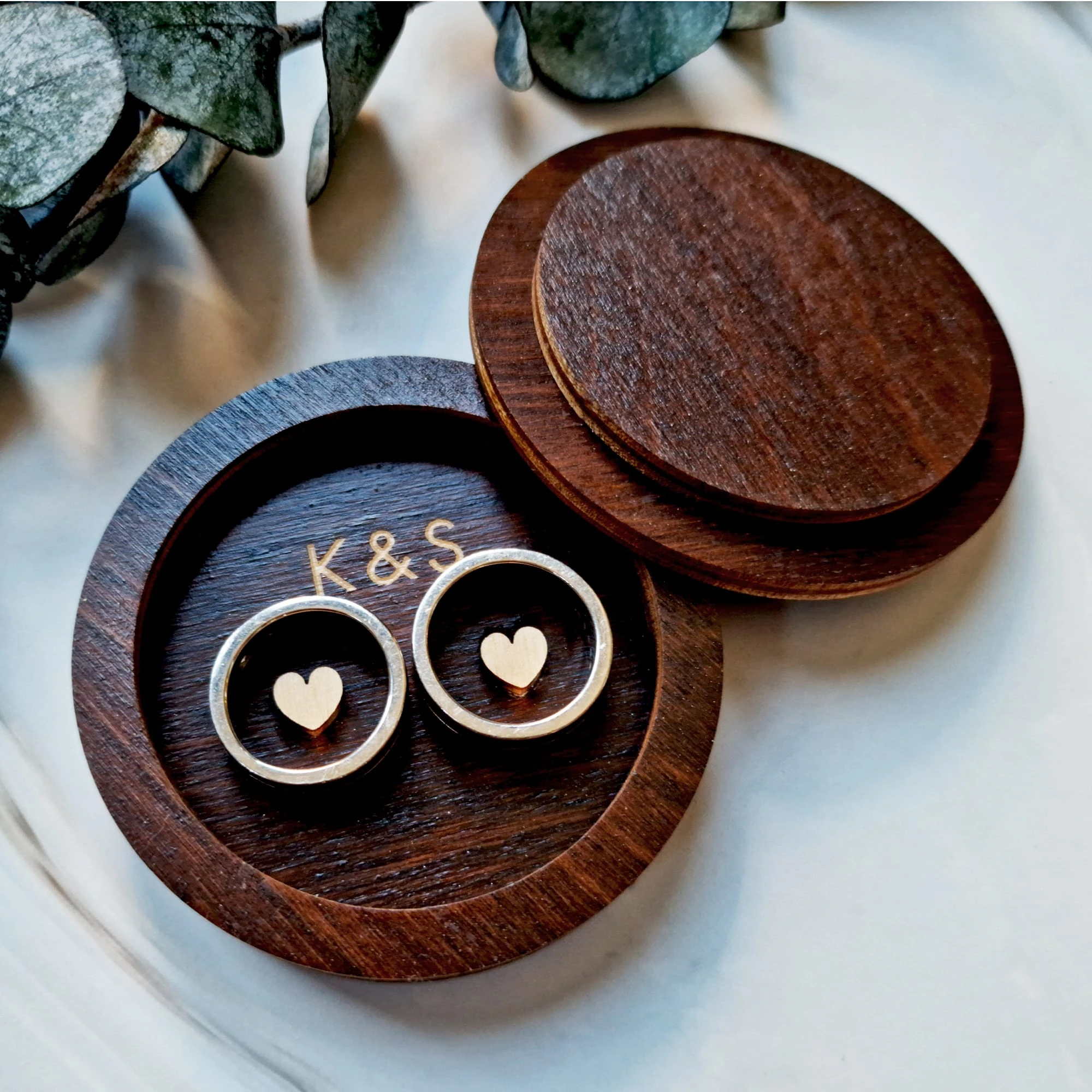 Modern houten ringdoosje bruiloft gepersonaliseerd - Afbeelding 4