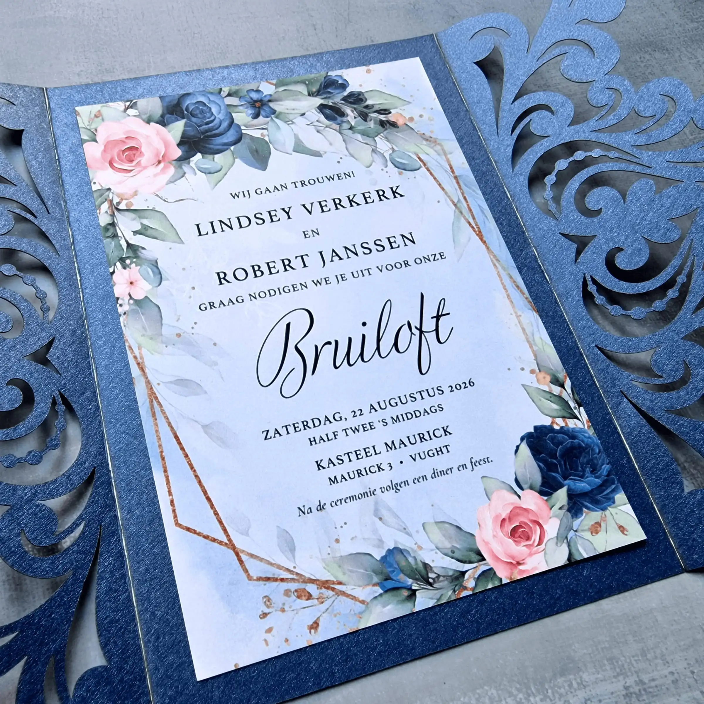 Originele trouwuitnodiging barok patroon - Afbeelding 3