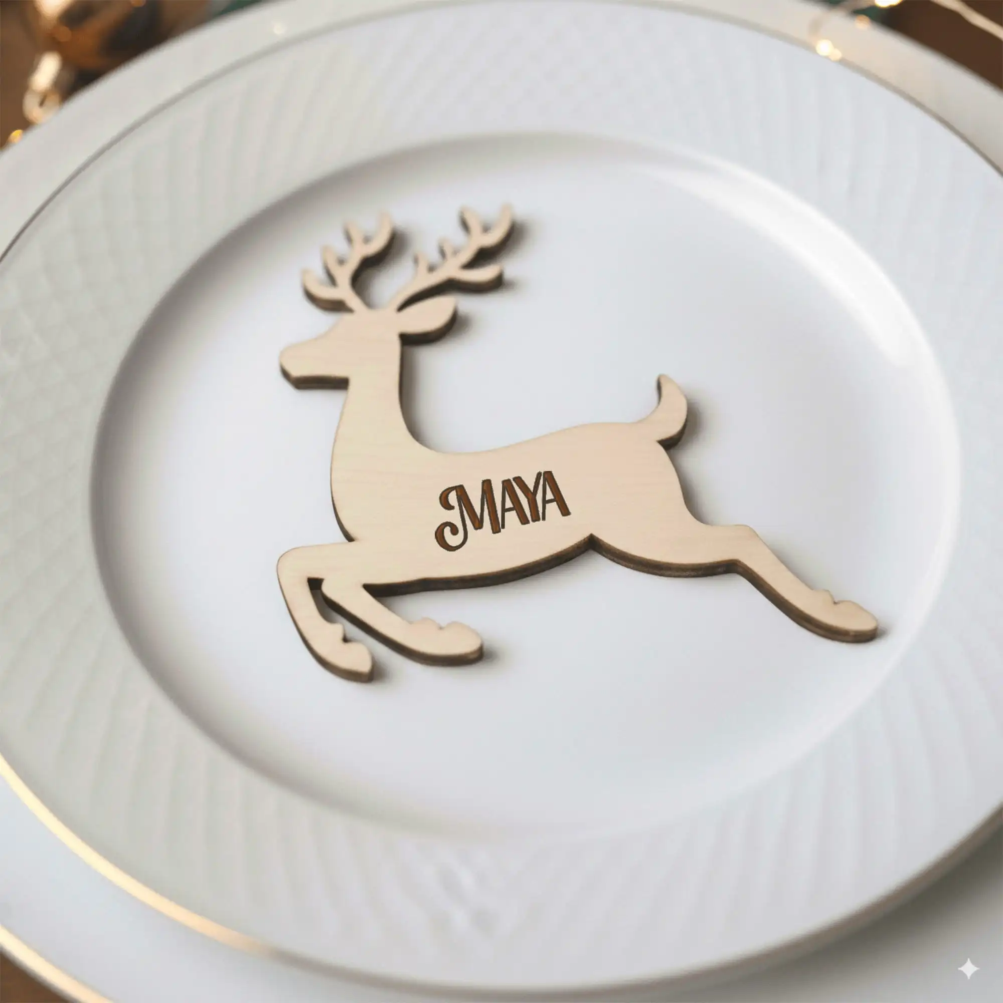 Gepersonaliseerd naamkaartje rendier bord kerstdiner - Afbeelding 2